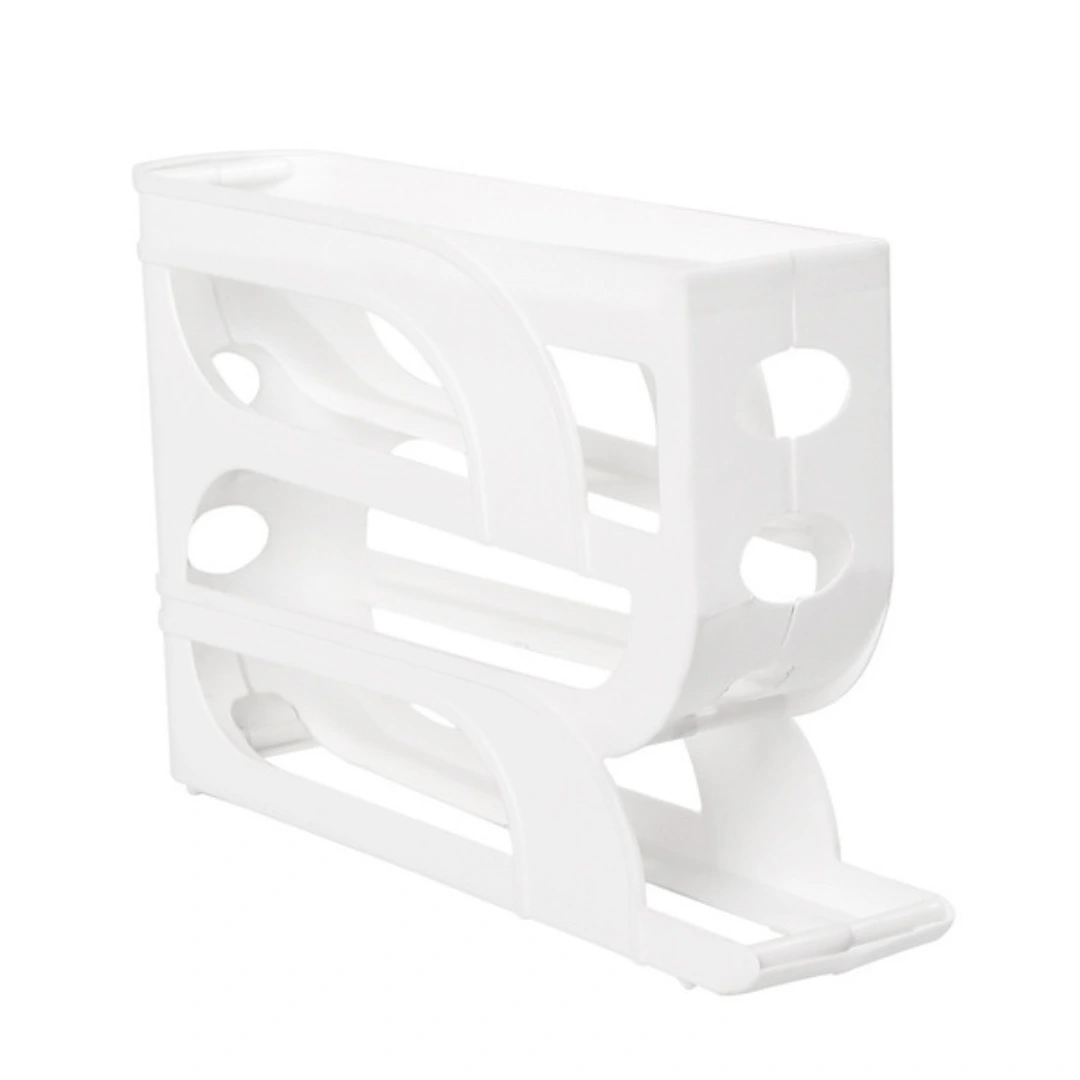 4-Tier Auto-Rolling White Egg Storage Box for Refrigerator