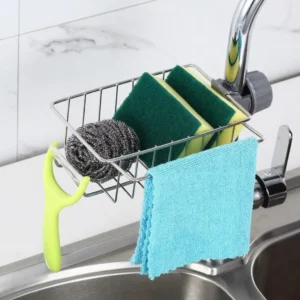 Elevated Stainless Steel Faucet Storage Rack with Towel Bar