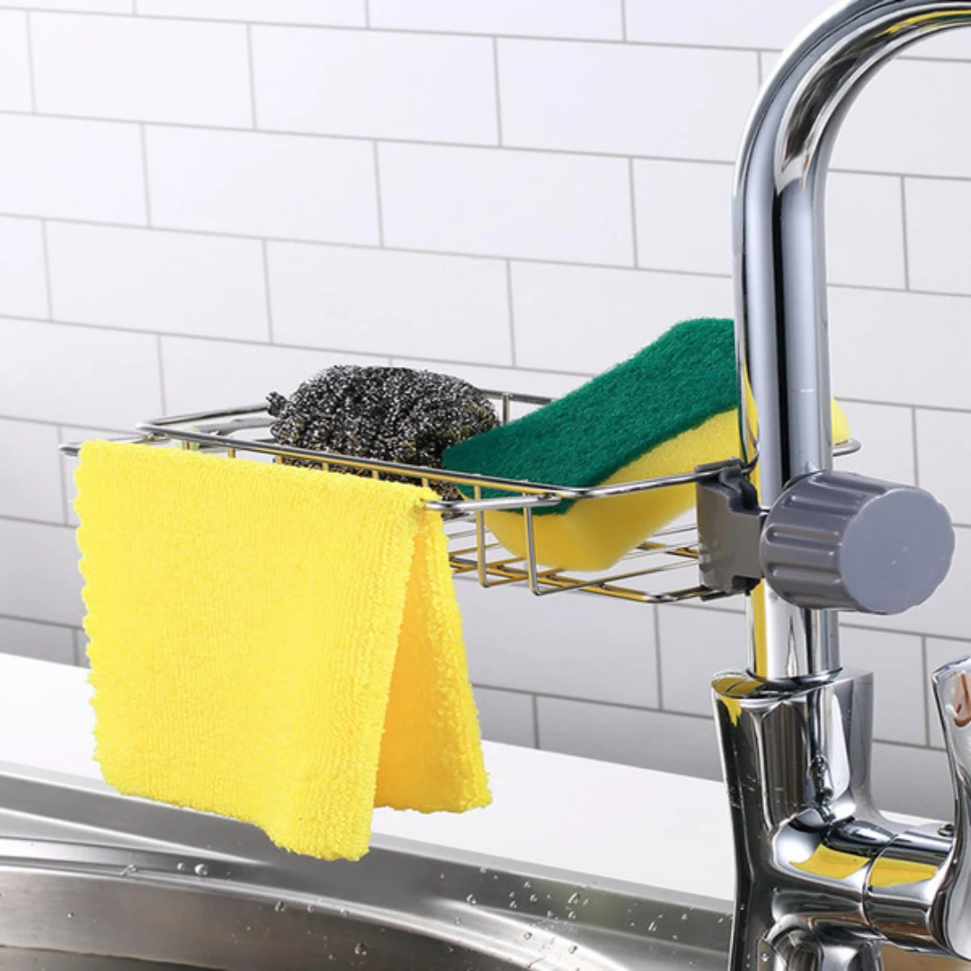 Stainless Steel Faucet Drain Rack with Towel Bar – Upgraded Version